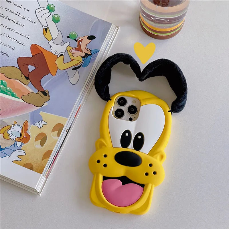Disney Pluto Pup Plush Ears Phone Case For iPhone 11 12 13 14 15 Pro Max 15Pro 14Pro 13Pro 3D Soft silicone Dog Cover