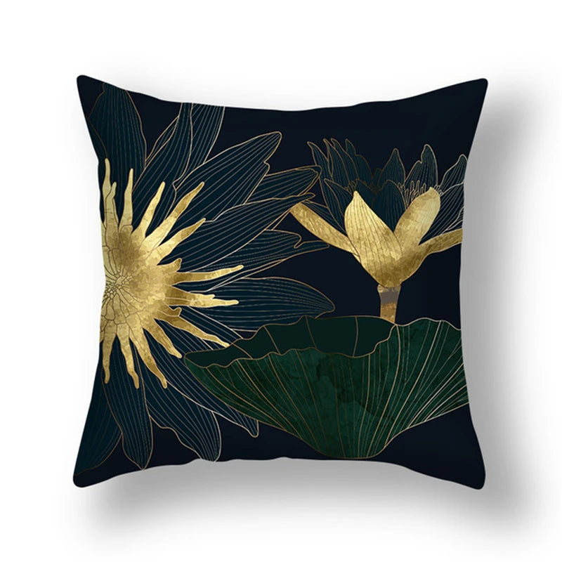 45x45cm gingko leaf polyester cushion cover black gold  waist pillowcase living room chair sofa home decoration