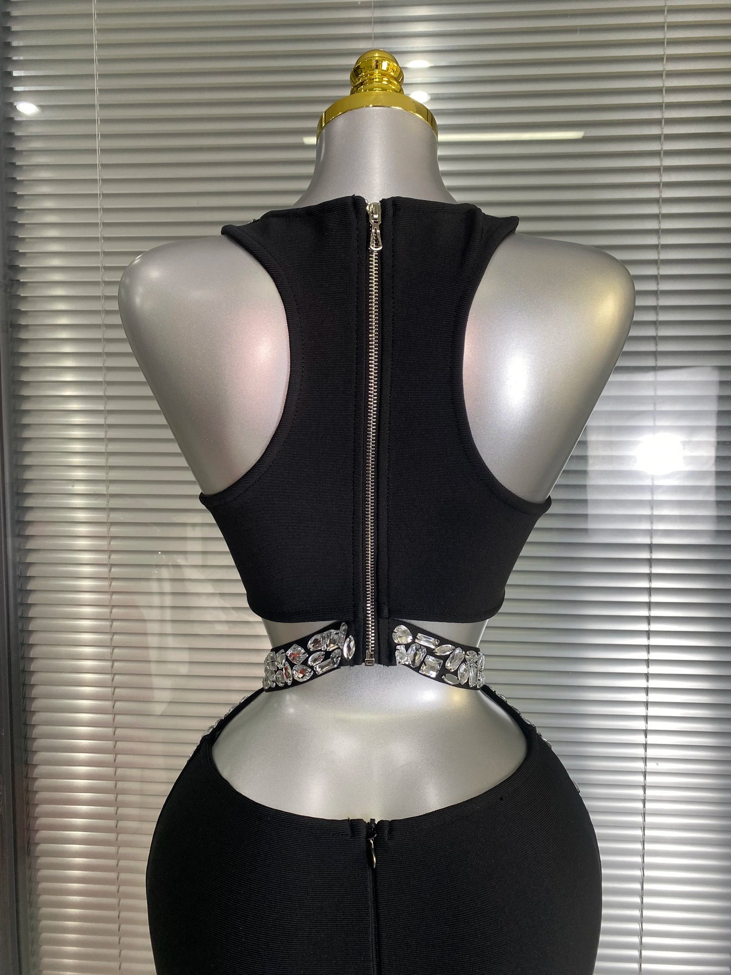 Summer New Women Sexy Sewed Crystal Diamonds Black Long Bandage Two Piece Set Celebrity Evening Party Long Skirt Suits