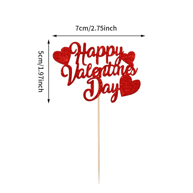 YOMDID 24Pcs Happy Valentines Day Cupcake Toppers Glitter Red Decorations Valentines Day Cupcake Picks Gift for Valentine\'s Day