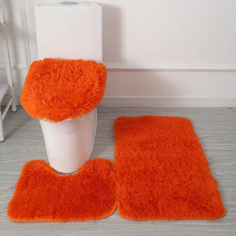 3PCS/set Solid Color Home Carpets Toilet Lid Cover Rugs Kit Non-slip Foot Mat for Bathroom Floor Bath Rug Foot Mat