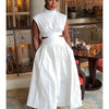 Summer Dresses 2024 Mock Neck Sleeveless Cutout White Maxi Dresses A-Line Elegant Pockets Casual Party Hollow Out Long Dress