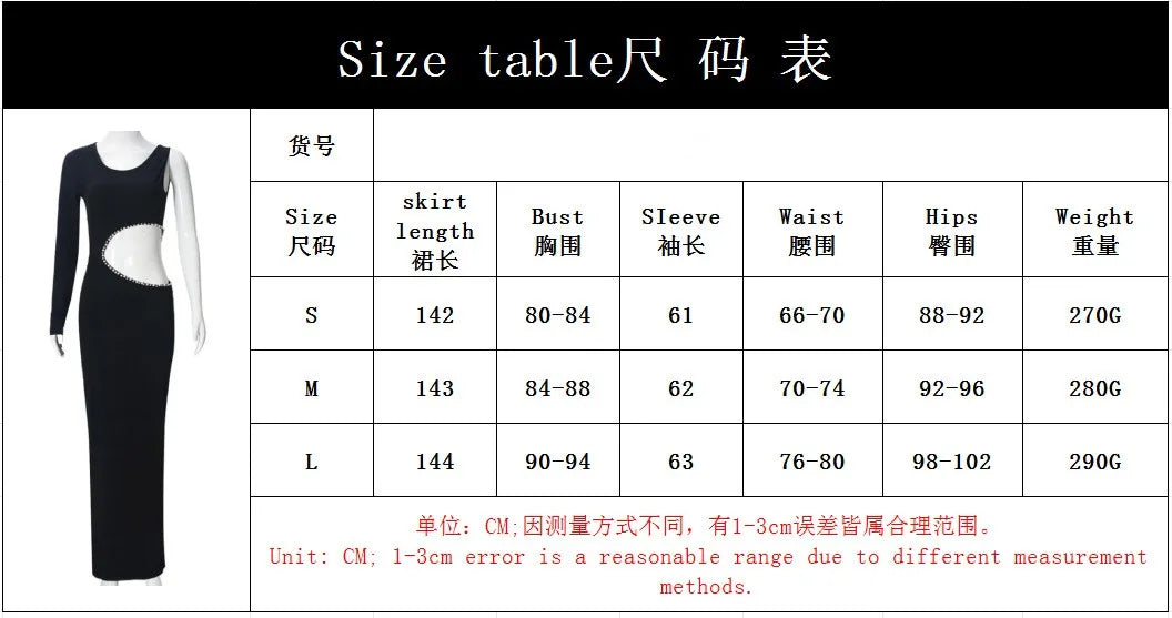 Joskaa Elegant Rhinestone Hollow Maxi Birthday Dress Woman Sexy O-Neck Single Sleeve Skinny Vestidos 2025 Evening Party Clubwear