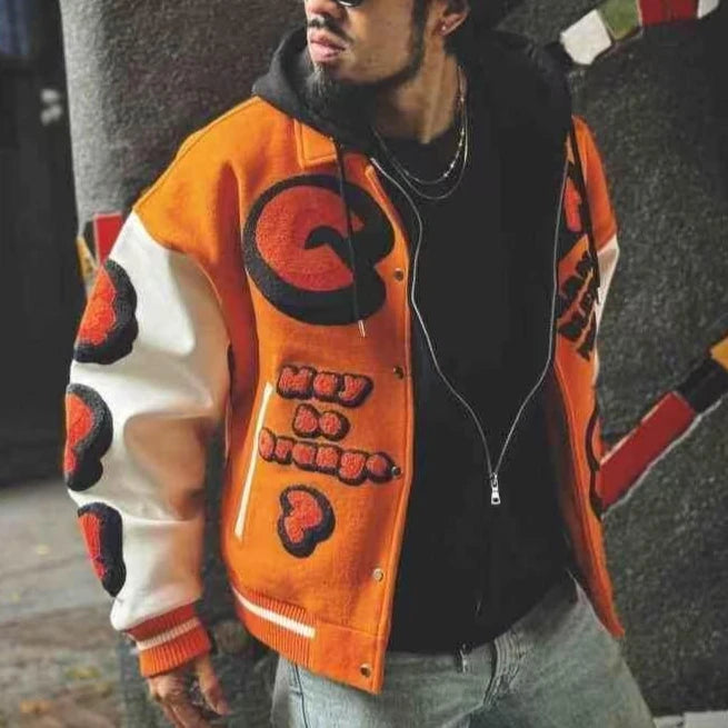 Embroidery Varsity Jacket Men PU Leather Sleeves Oversized Bomber Jackets Women Baseball Coats Streetwear Men Clothing