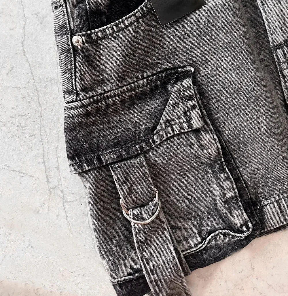 Harajuku Multiple Pockets Denim Plaid Skirt Vintage Goth Black Y2k Mini Skir Fashion Womens Casual Versatile Sexy Streetwear