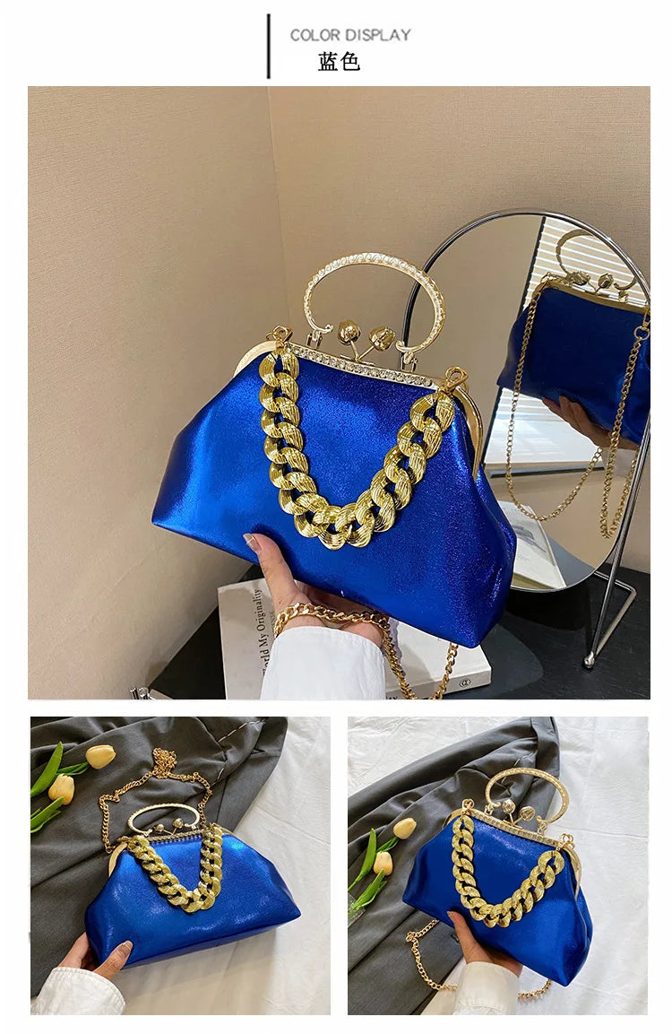 2024 Luxury Women Gold Green Chain Messenger Bags PU Leather Shoulder Bags Shell Clip Designer Handbag And Purse Wedding Clutch