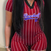 Women's V Neck Casual Jumpsuit One Piece Tight Short Rompers Sports Clothes Baseball Letter Print Summer Outfit New Fashion 2023