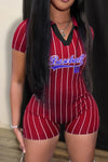 Women's V Neck Casual Jumpsuit One Piece Tight Short Rompers Sports Clothes Baseball Letter Print Summer Outfit New Fashion 2023