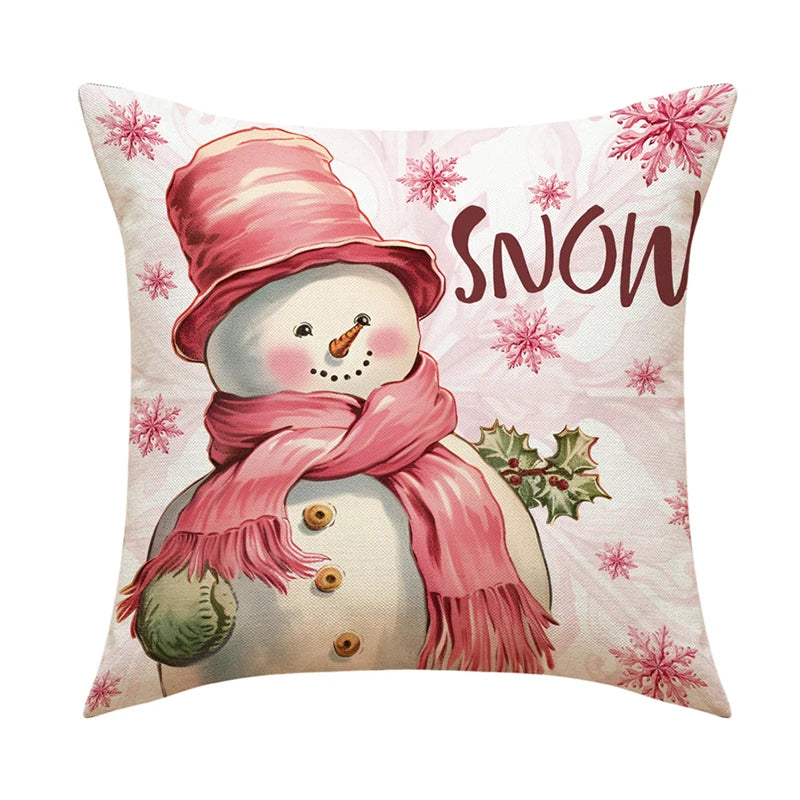 Linen Christmas Pillow Cover Snowman Elk Pillow Case 2024 Christmas Decoration for Home New Year Sofa Car Cushion Cover 45x45cm