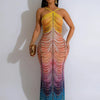 New Gradient Rhinestone Tie Dye Print Halter Mermaid Long Dresses Women Backless Sleeveless Slim Birthday Party Prom Vestidos