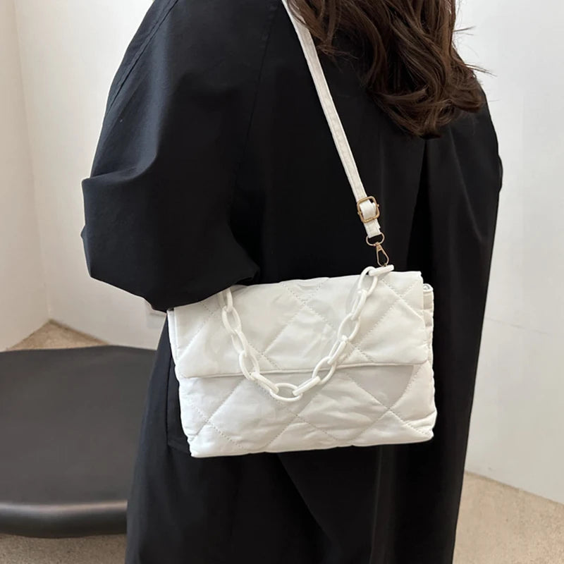 Acrylic Chain Crossbody Square Bags Casual Flap Women Commute Bags Quilted All-match Winter Large Capacity for Girls Shopping