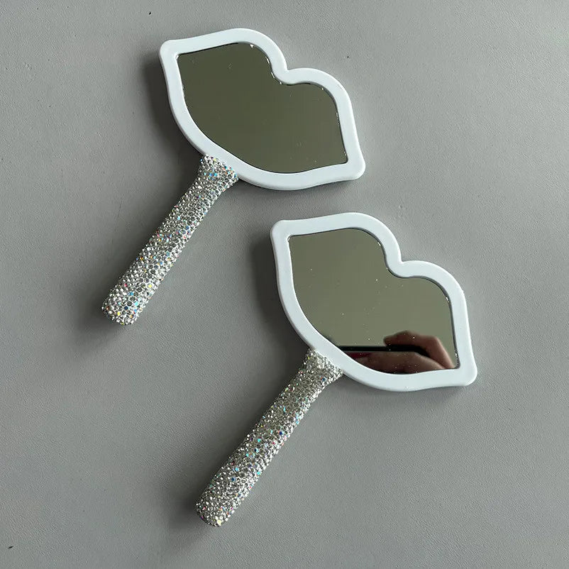 Women's Mirror Eyelash Extension Mirror Sticking Diamond Hand Mirror Fashionable High-end Beauty Handle Mirror Cosmetics Mirrors