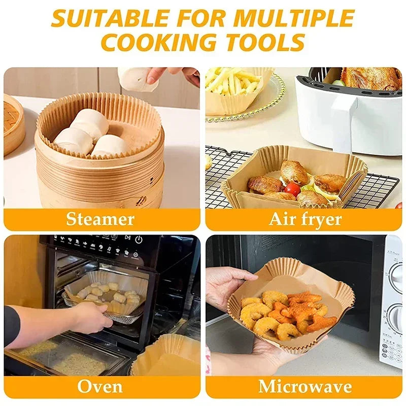 50/100PCS Air Fryer Disposable Paper Square Round Baking Paper Barbecue Plate NonStick Mat Kitchen Oven Oil Absorbing Paper Tool