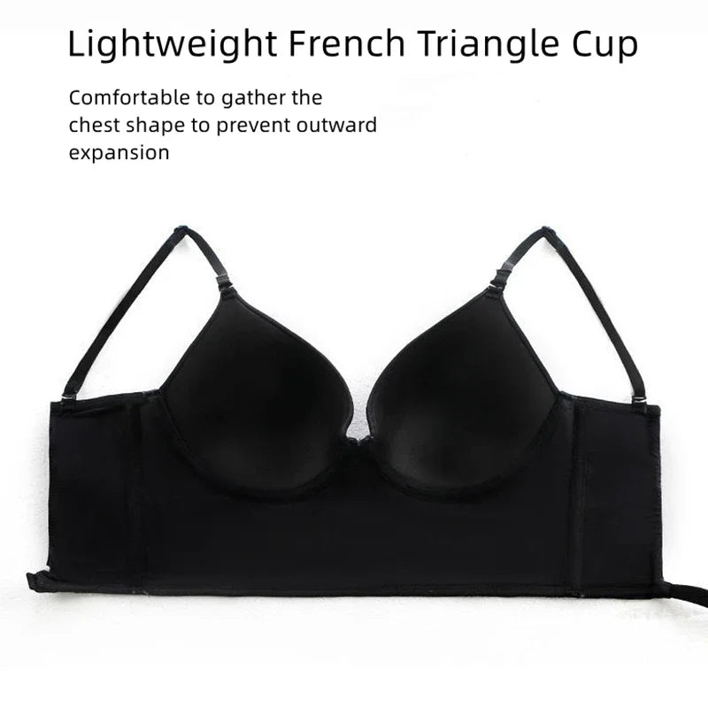 Invisible Lift Up Bra Backless Women Summer Bras Low Cut Sexy Plunge Brassiere Open Back Underwear Seamless Deep U Lingerie
