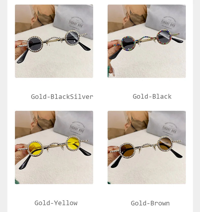 Fashion Diamond Round Sunglasses Women Luxury Rhinestone Shades UV400 Sun Glasses Female Punk Brand Designe Eyewear Men Eyeglass