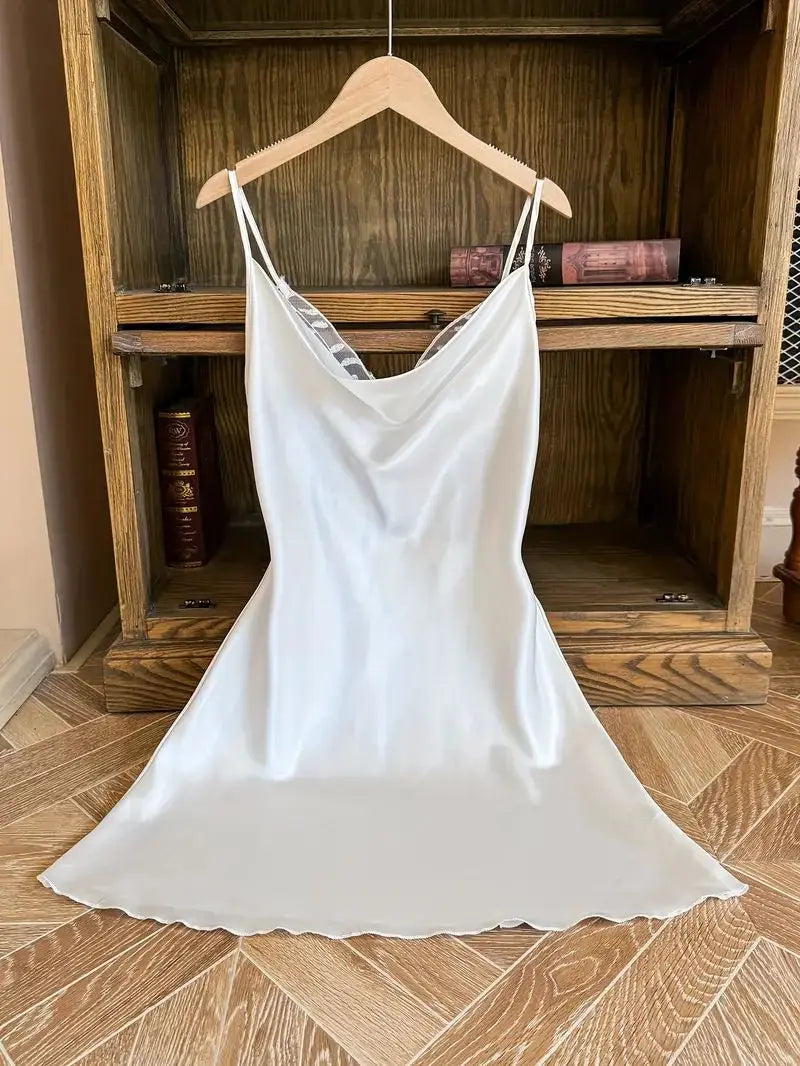 Summer fashion sexy women's casual nightdress dress suspenders Stitch print casual U-neck lace butterfly backless pajamas women