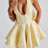 Women Halter Neck Short Dress Summer Jacquard Big Bow Backless Bandage Elegant Evening Party Dresses for Cocktail Prom Wedding