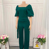 Elegant Jumpsuits for Women Luxury Square Neck Lantern Sleeve Big Swing Straight Female Birthday Party Dinner Outfits Overalls