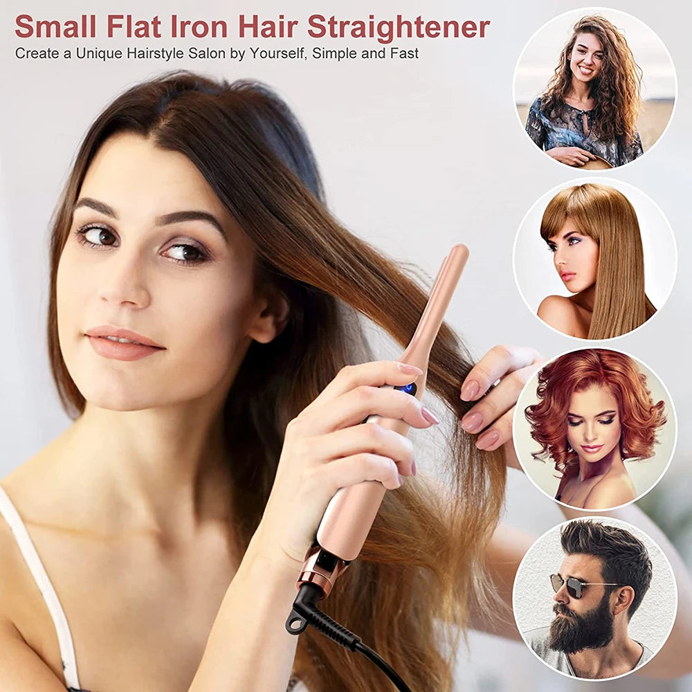 3/10 Inch Pencil Flat Iron Small Flat Irons for Short Hair Beard and Pixie Cut Mini Ceramic Tourmalin Hair Straightener