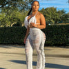 RT Sexy Women Crochet Set Two Pieces Set Halter Backless Top Pants Tassels Knitted 2 Pieces Set Hollow Out Crocheted Beach Set