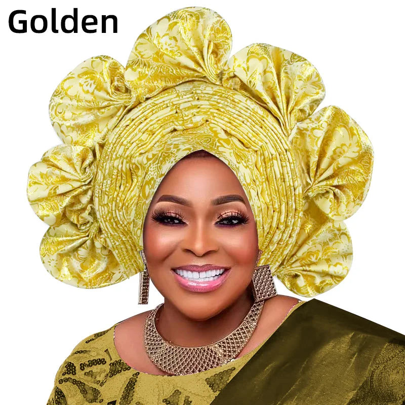 Already Made Turban Cap for Women Nigerian Wedding Headpiece African Auto Gele Headtie Aso Oke Headgear Bonnet Head Wrap Hijab