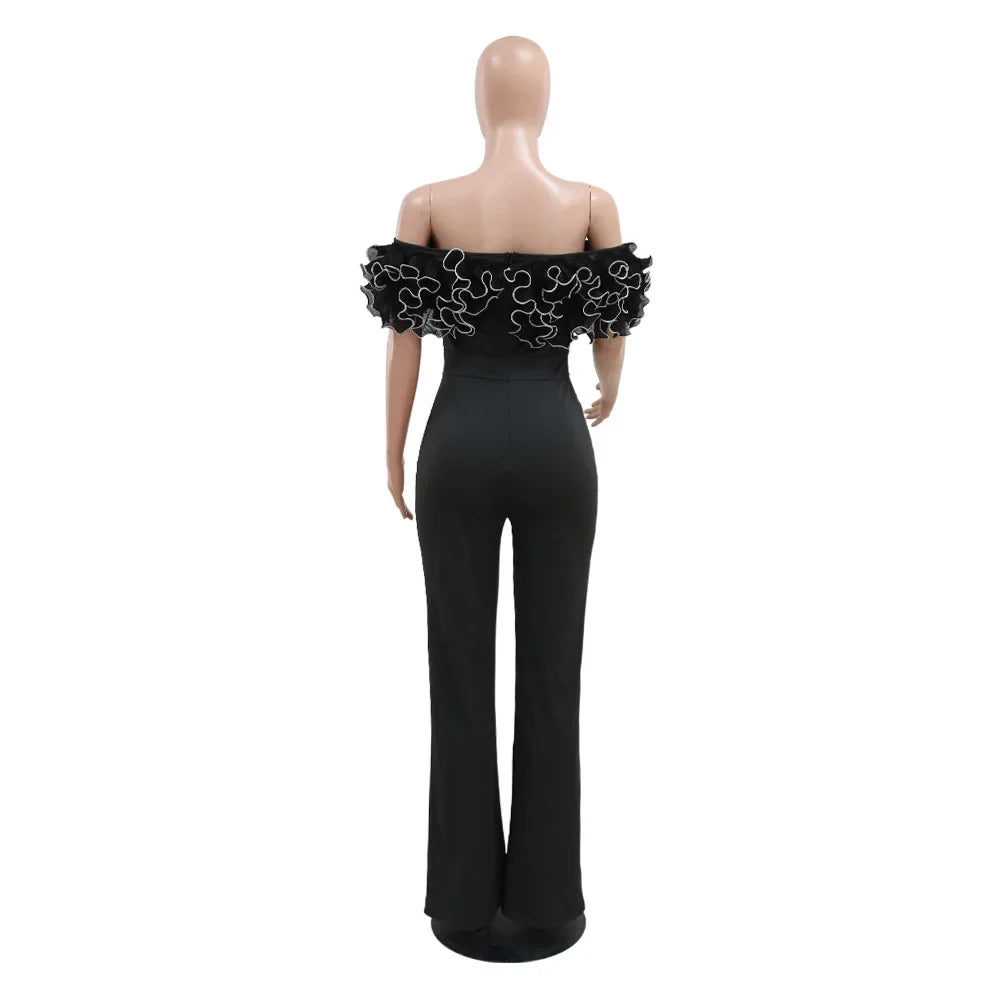 Sexy Slash Neck Slim Fit Jumpsuit for Woman Jumpsuits Rose One Piece Women Club Overalls Celebrities Outfits Party Sexy Rompers