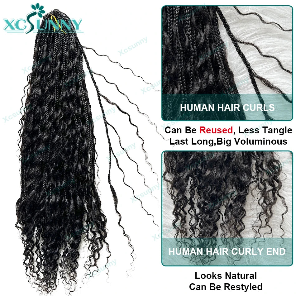 Crochet Braids Human Hair Pre Loop Boho Box Braid Crochet Human Hair Bundles Pre-looped With Curly Ends 100 Strands Color 30 27