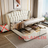 MINGDIBAO Luxury Modern Upholstered Bed Frame with Gold Accents, Genuine Leather Designer Bed, Queen/King Size Bedroom Furniture