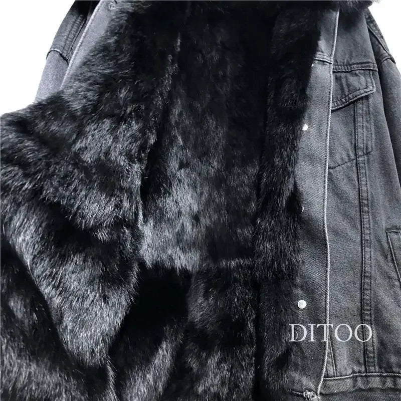 Women Denim Cost Single Breasted Button Jackets Fleece Patchwork Cardigan Pockets Outerwear Casual Warm Solid Loose Fit