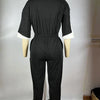 Beyprern Bragging Rights Jumpsuit For Women Runway Short Sleeve Zipper Front Striped Jumpsuit Fitted Romper Club Overalls Outfit