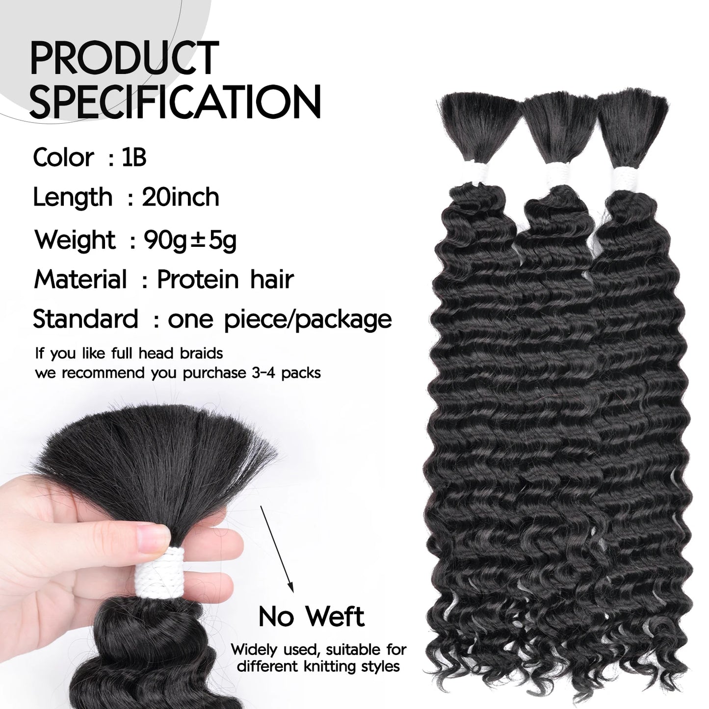 Synthetic Bulk hair for Braiding Wet and Wavy Micro Braiding No Weft Faux Deep Wave Braiding Hair Extensions for Box Boho Braids