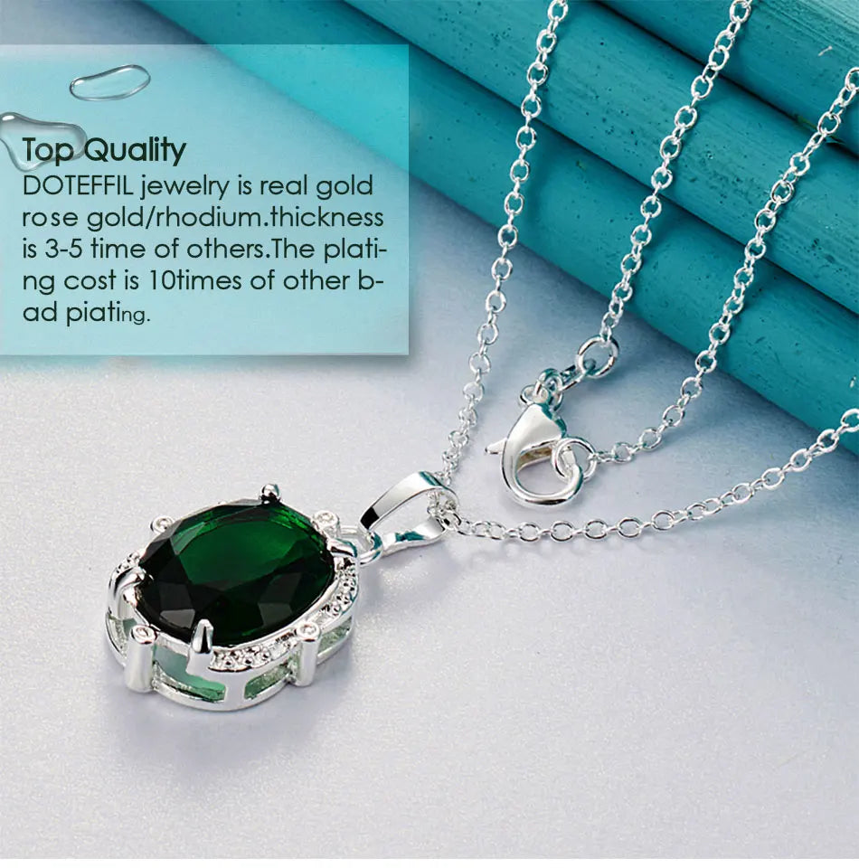 DOTEFFIL 925 Sterling Silver Green Zircon AAAAA Pendant Necklace 16-30 Inch Chain For Woman Fashion Wedding Party Charm Jewelry