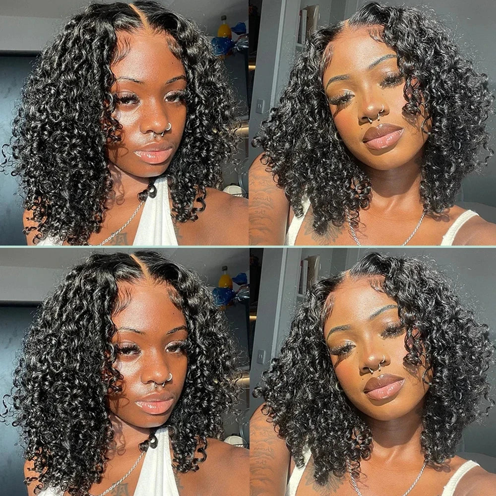 Loose Deep Wave Short Bob Human Hair Frontal Wigs Curly 13x4 4x4 Transparent Lace Front Wig 180 Density Brazilian Remy For Women