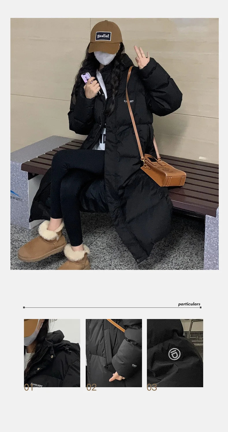 EVNISI Women Zipper Up Pockets Down Coat oversize Loose Coat Turtleneck Thicken Long Coat Women Casual Parkas 2024 Autumn Winter