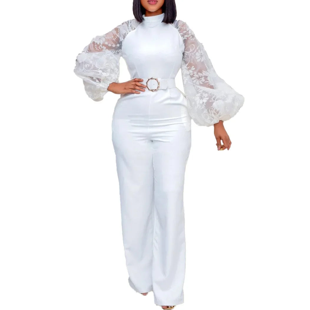 Mesh Jumpsuit Women White Overalls Party Lace Rompers New In Bodysuit One Piece Long Sleeve Summer Long Pants Y2k Spring Work