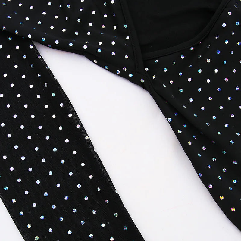 Tossy Glitter Hollow Out See-Through Maxi Dress Female Sexy Lace-Up Club High Waist Patchwork Sparkle Bandage Women Long Dress
