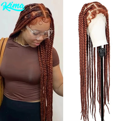 KIMA Ginger Synthetic Cornrow Braided Wigs Full Lace Wig 36 inches Knotless Jumbo Box Braids Wigs 350 Color for Black Women