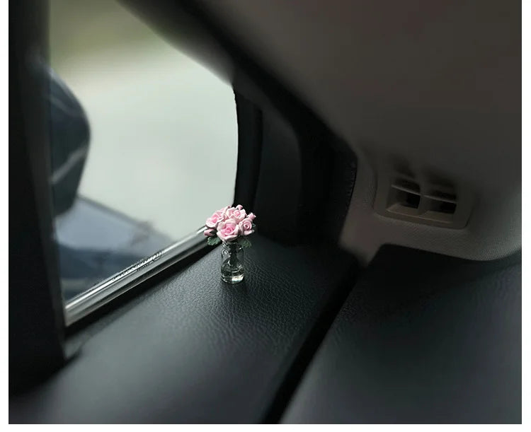Dainty roses car center console window ornament mini cure car accessories ladies car personality beautiful interior ornaments