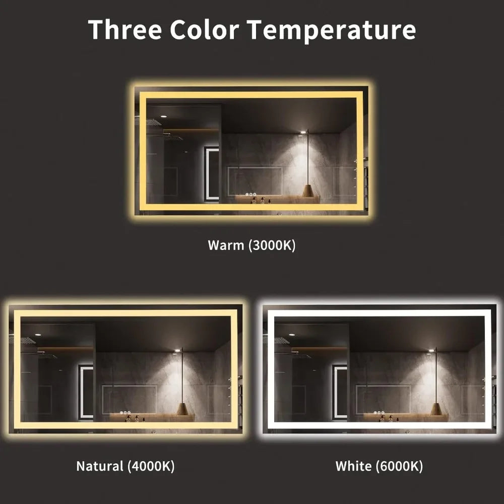 72X40 LED Bathroom Mirror with Lights, Anti-Fog, Dimmable, Backlit + Front Lit, Lighted Bathroom Vanity Mirror for Wall