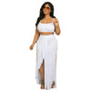 CM.YAYA Summer Women Sets Sleeveless Sexy Strap Crop Top and Tassel Long Skirt Sets Night Club Party Beach 2 Two Piece Sets