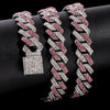 Hip Hop Bling Pink Crystal Cursive Initial Letter Cuban Necklace for Women Iced Out Paved Cuban Chain Necklace Choker Jewelry