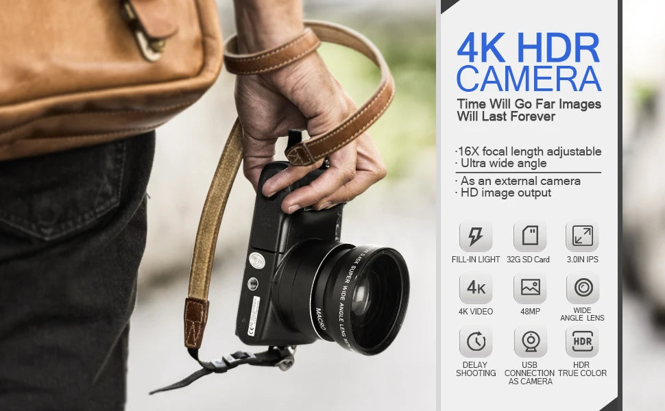 NBD 4K Digital Camera Ultra 48MP Camera Vlogging Camera with Wide Angle Lens 16X Digital Zoom 3.0 Inch Screen Camera