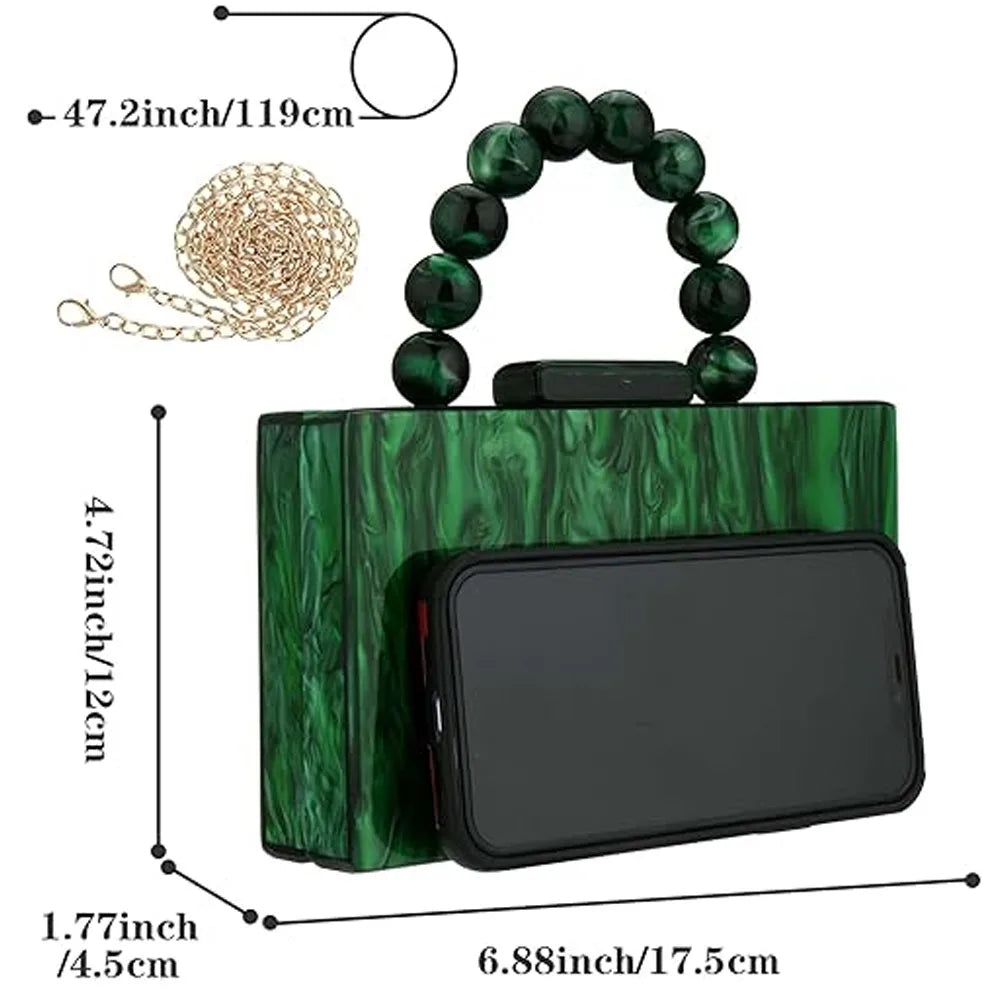 Luxury Crossbody Bag Pearl Marble Dark Green Acrylic PVC Evening Bags Women Purses And Handbags Wedding Party Beach Flap