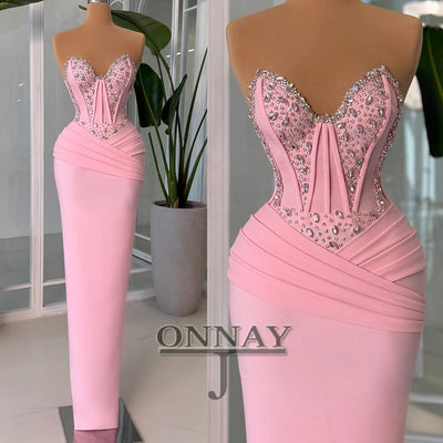Customized Pink Mermaid Prom Dresses for Women Corset Crystals Saudi Arabric Gala Bespoke Occasion Gown Vestidos De Fiesta Plus