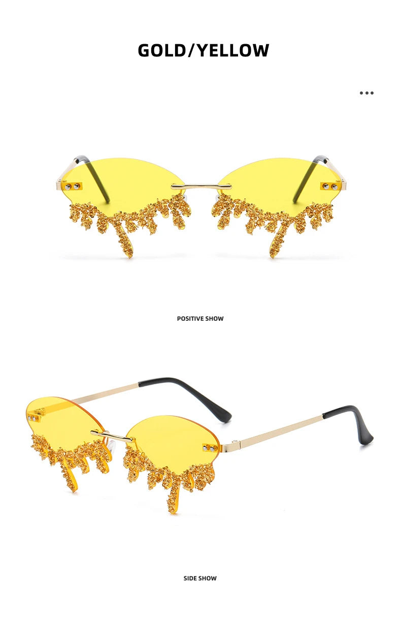 Diamond Rimless Sunglasses Women Luxury Brand Rhinestone Sun Glasses Ladies Sexy Tear Shape Punk Party Eyewear gafas de sol