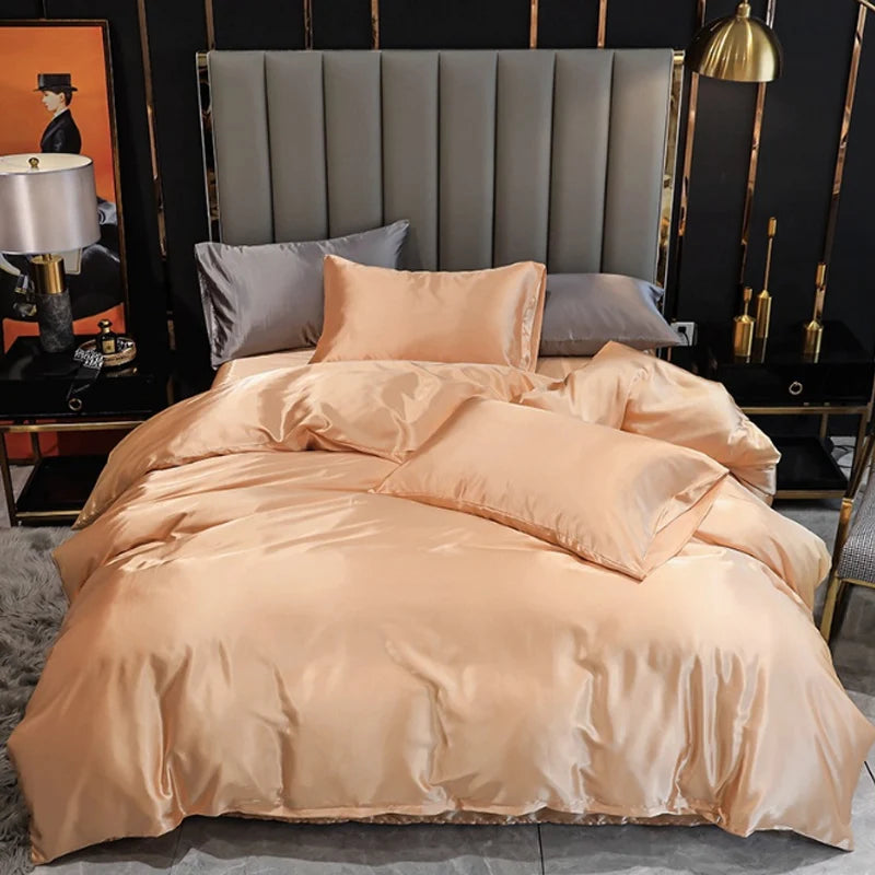 Bedding Duvet Cover Set Soft Silky Textured Comforter Cover with Corner Ties and Zipper Closure, Envelop Pillowcase