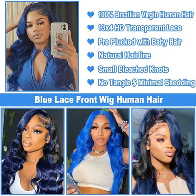 13x4 13x6 4x4 Blue Colored Lace Front Wigs For Black Women Brazilian Transparent Lace Frontal Wigs Human Hair Pre Plucked