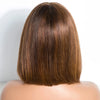 Lekker Chocolate Brown Short Straight Bob 100% Human Hair Wig With Bangs For Women Brazilian Remy Hair Top Lace Glueless Bob Wig