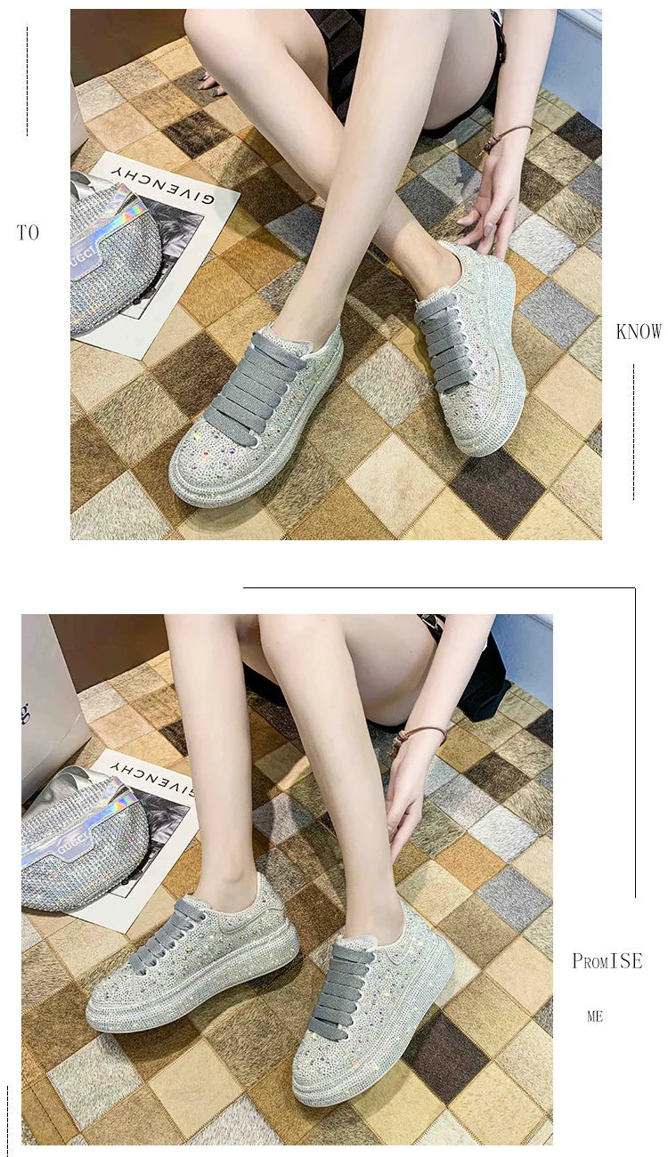 Brand Women's Sneakers Luxury Rhinestones Women Causal Shoes Designer Platform Sport Shoes Fashion Comfort Women Shoes Plus Size