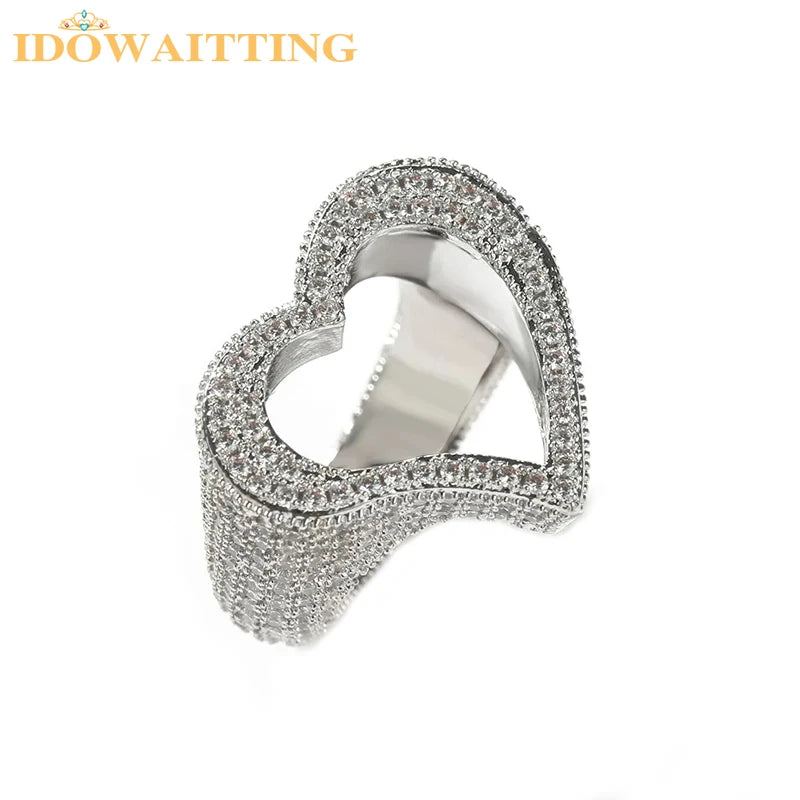 Full Micro Paved CZ Hollow Heart Ring High Quality Iced Out Bling Cubic Zirconia For Women Girlfriend Valentines Finger Jewelry